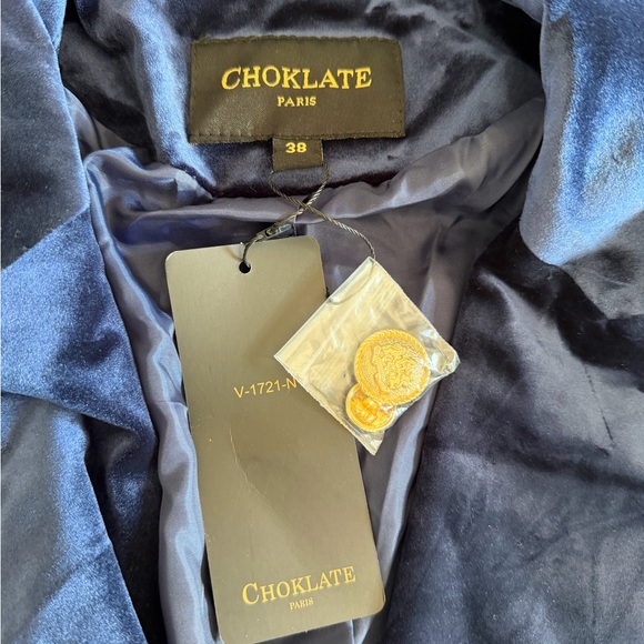 Choklate Paris Blue Velvet Blazer with Gold Accents, new with tags - Picture 2 of 6